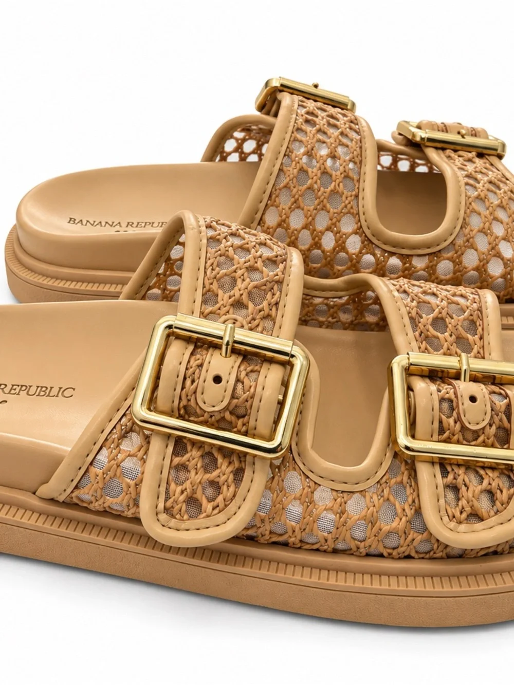 Banana Republic NWOT! Tan Woven Birkenstock Type Slide Sandals Never Worn